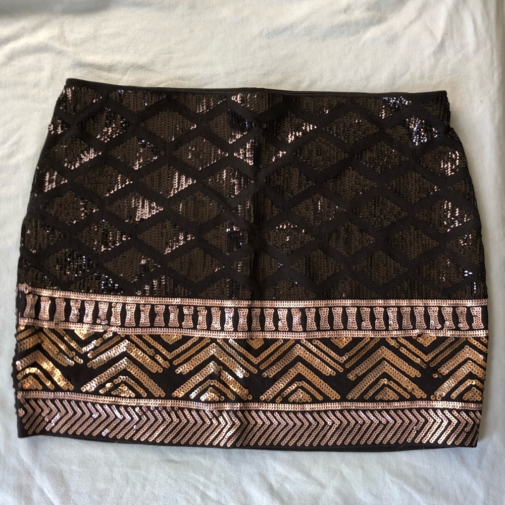 Express Black, Silver and Gold Mini Skirt.